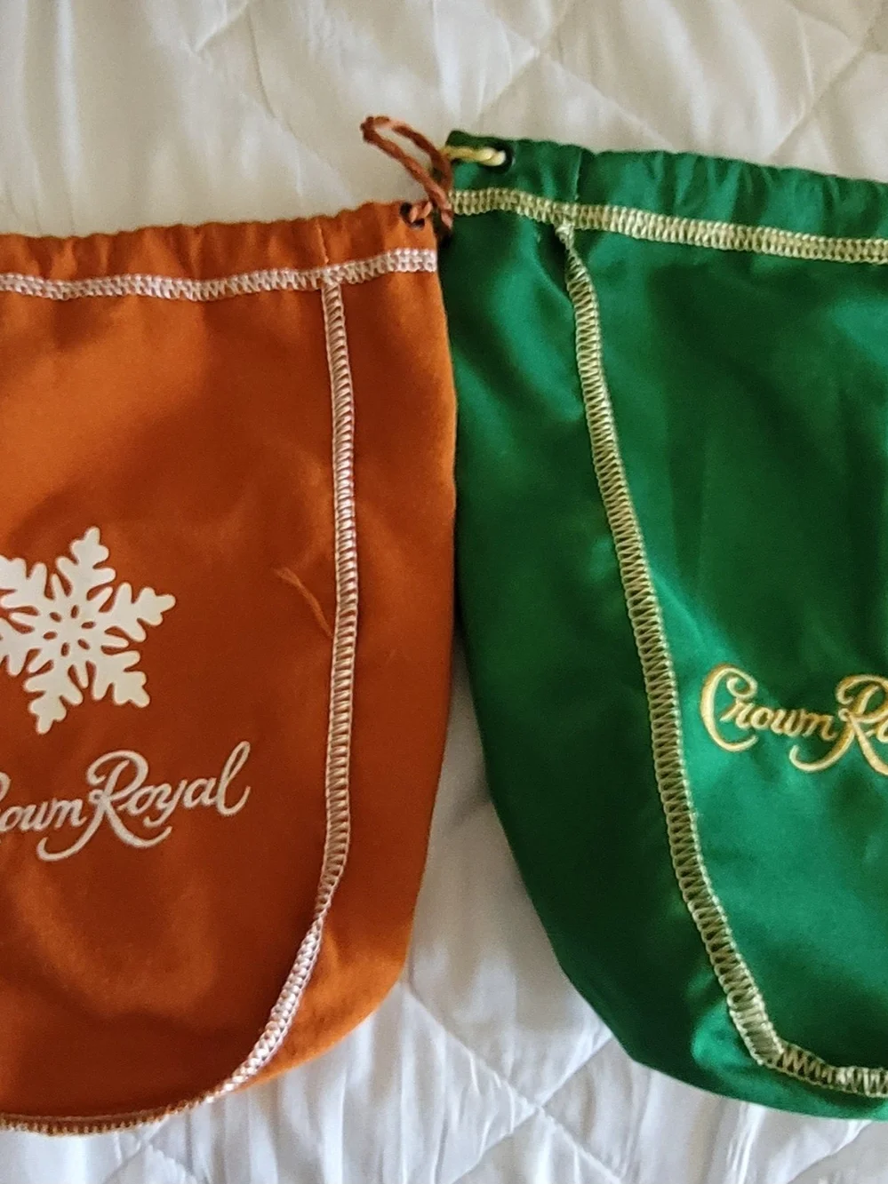 Crown Royal Velvet Drawstring Bags - Orange & Green